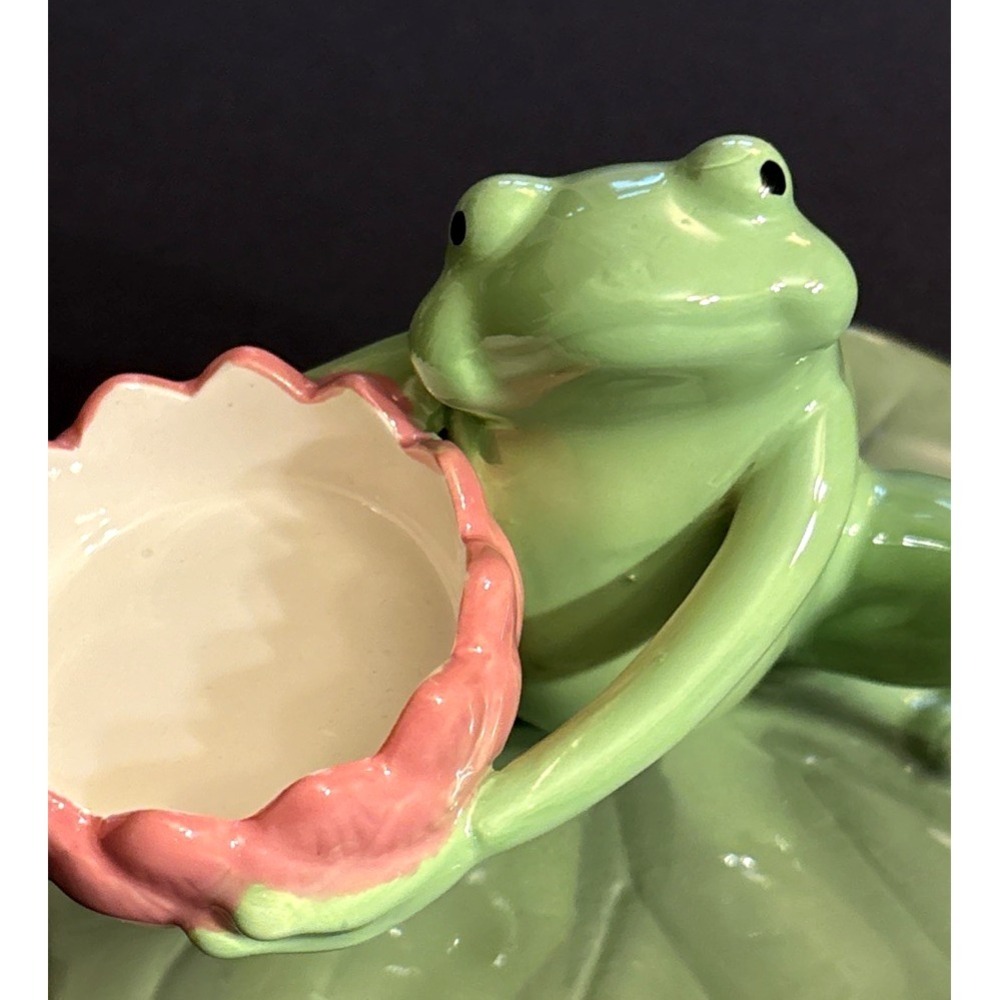 Super-cute Partylite Frog on Lily Pad Tealight Candle Holders Green Ceramic NIB - Picture 5 of 5